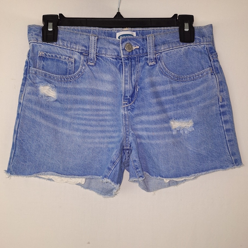 Old Navy‎ Denim Shorts Light Wash Distressed Rips Frayed Girls 14 Mid-rise Jean
